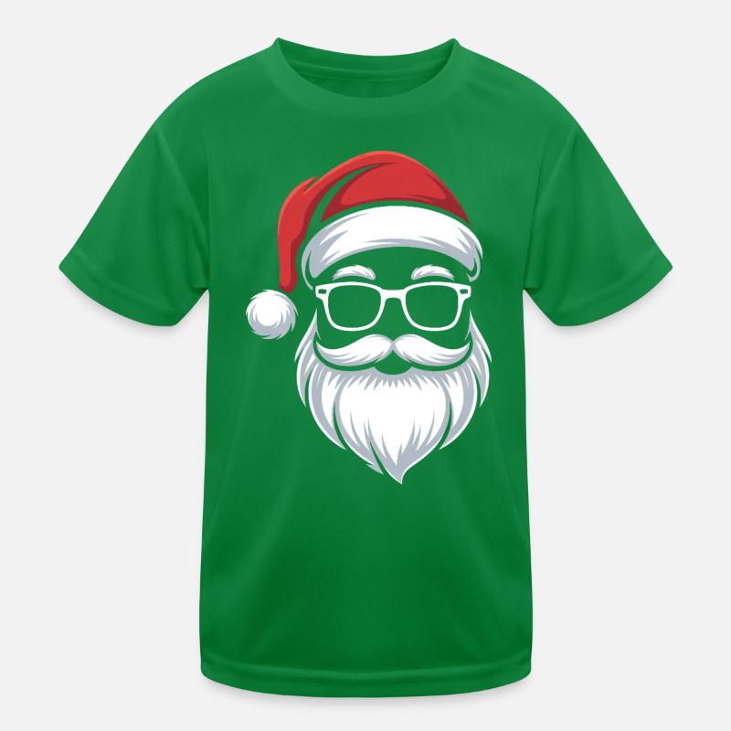 Santa With Glasses Nerdy Christmas Kids Functional T-Shirt