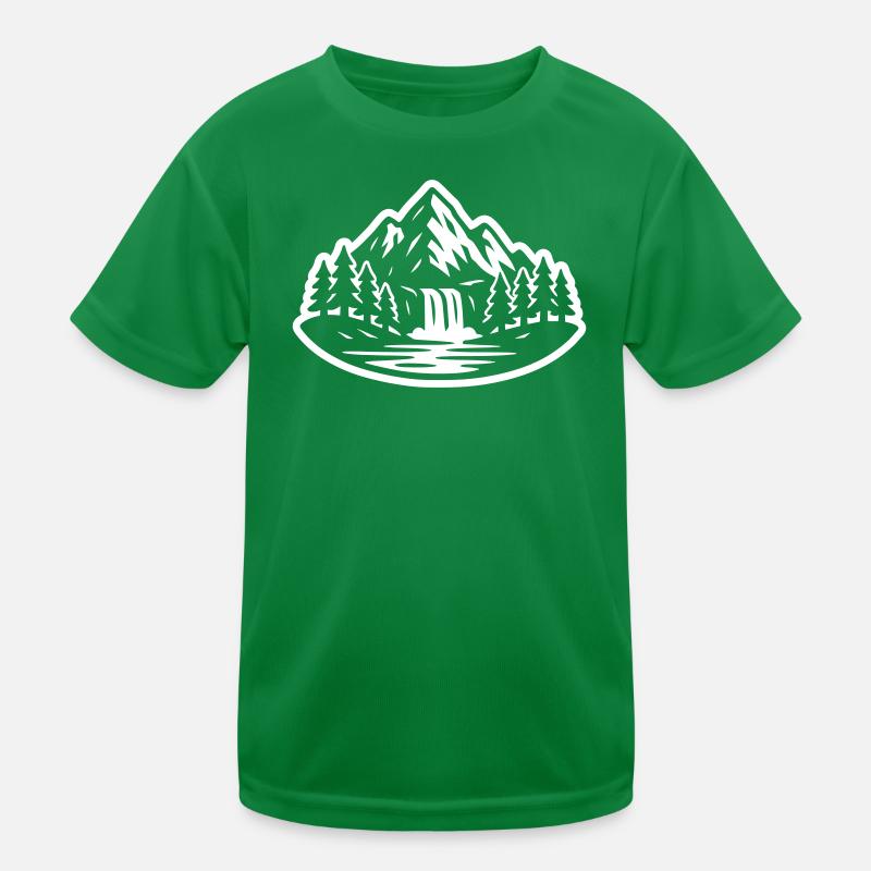 Mountains Landscape Forest Waterfall Kids Functional T-Shirt
