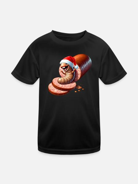 Salami Made Santa Karikatur - Kinder Funktions-T-Shirt - Schwarz - Vorne