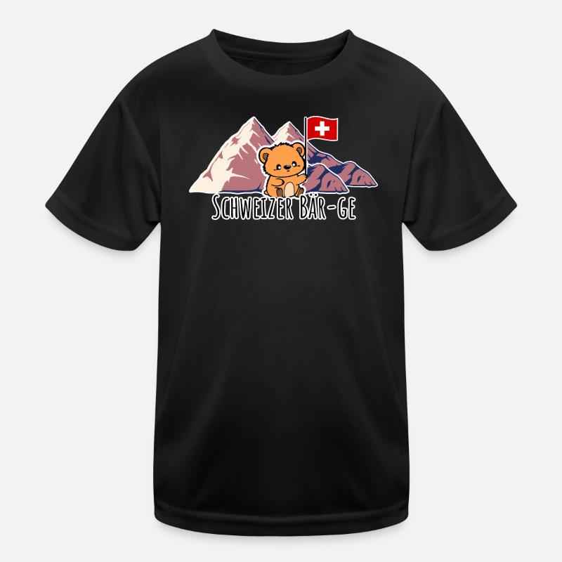Schweizer Berge äh Bär-ge! putziger Schweizer Bär - Kinder Funktions-T-Shirt - Schwarz