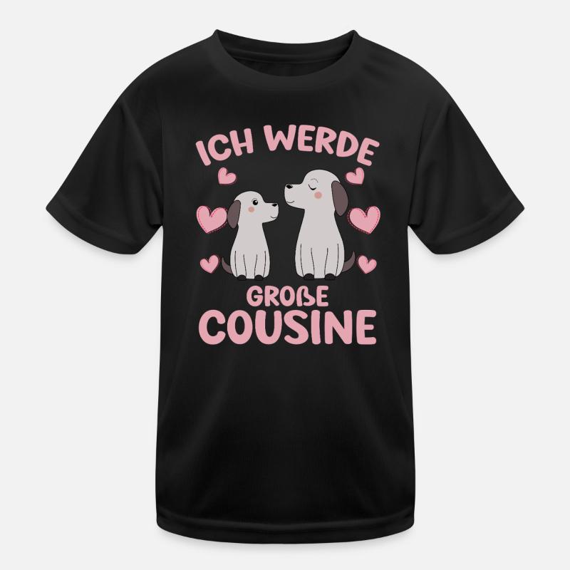Große Cousine verkünden Hunde Welpen Ich werde Kinder Funktions-T-Shirt