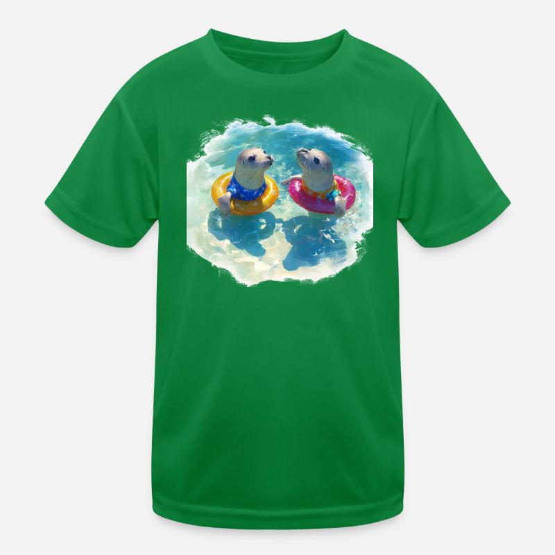 Fröhliche Seehunde mit Poolreifen Kinder Funktions-T-Shirt