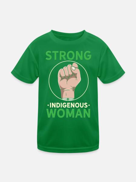 Strong Indigenous Woman Empowerment Graphic - Kinder Funktions-T-Shirt - Kelly Green - Vorne