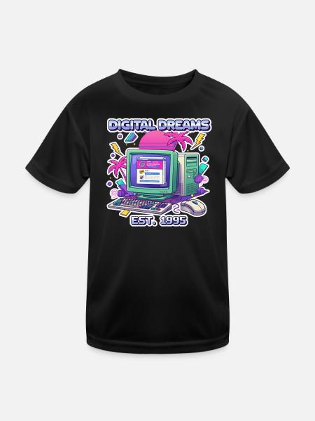 Digital Dreams 1995 – Vintage PC Design - Kinder Funktions-T-Shirt - Schwarz - Vorne
