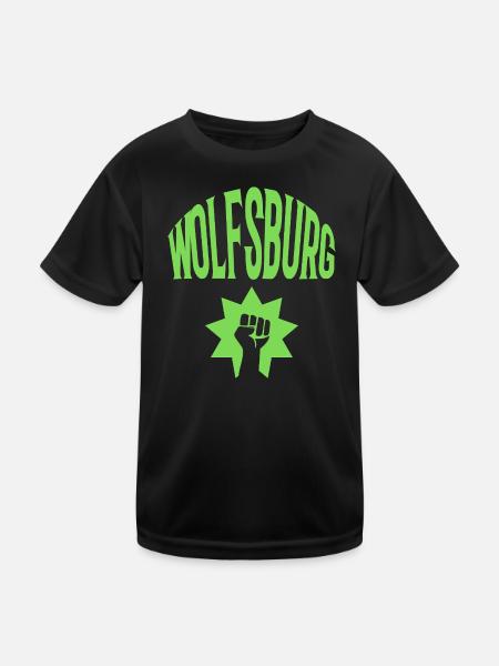 Wolfsburg - Kinder Funktions-T-Shirt - Schwarz - Vorne
