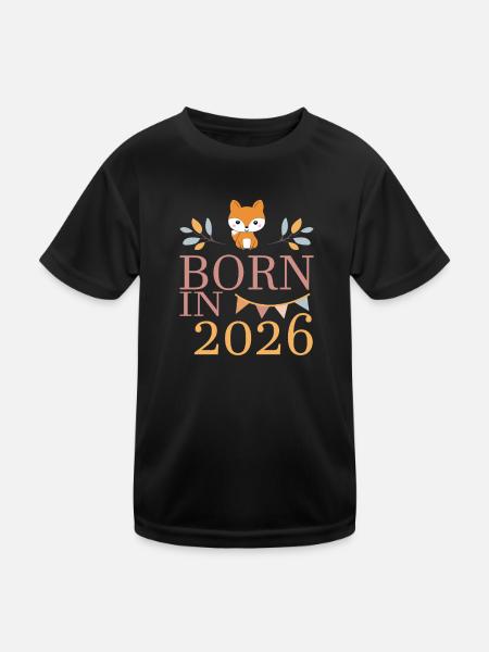 Baby Geboren in 2026 Born in 2026 Süßer Fuchs - Kinder Funktions-T-Shirt - Schwarz - Vorne