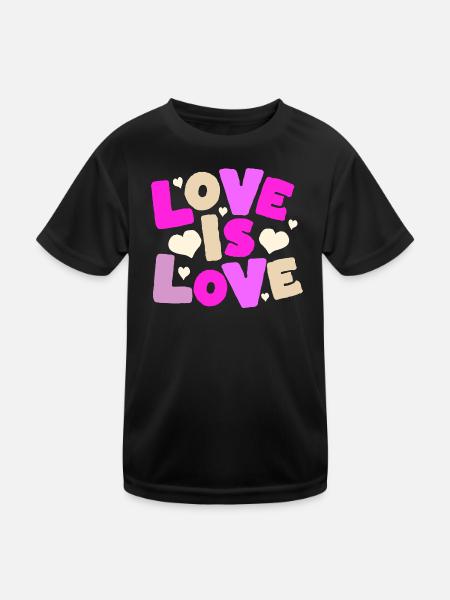 L’amour est l’amour – Déclaration de cœur colorée - T-shirt sport Enfant - noir - Devant