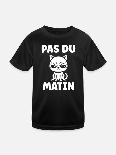 Morgen, grummelige Katze - Kinder Funktions-T-Shirt - Schwarz - Vorne