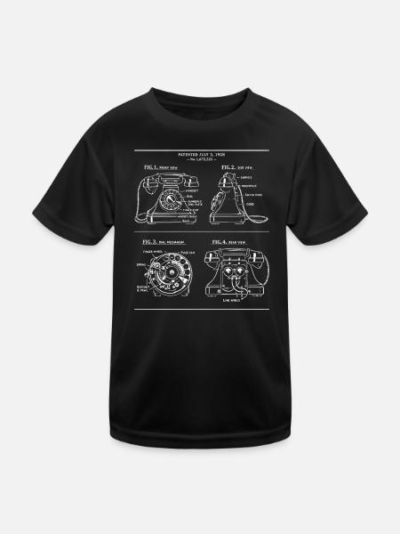 Retro Rotary Phone Blueprint - Kinder Funktions-T-Shirt - Schwarz - Vorne