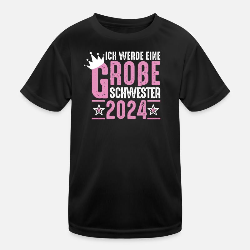 Große Schwester 2024 Pink Krone Kinder Funktions-T-Shirt