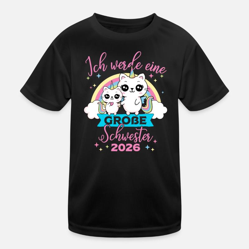 Große Schwester 2026 Einhorn Katze Schwangerschaft Kinder Funktions-T-Shirt