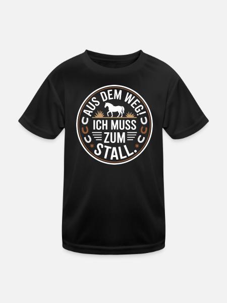Reiten Aus Dem Weg Zum Stall Pferdemädchen Pferde - Kinder Funktions-T-Shirt - Schwarz - Vorne