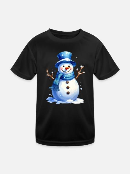 Snowman in winter with blue hat - Kids Functional T-Shirt - black - Front