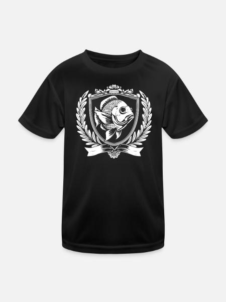 Fisch im Wappen mit Lorbeer - Kinder Funktions-T-Shirt - Schwarz - Vorne