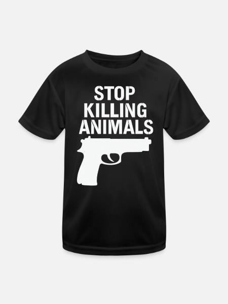 Stoppt Tiermord – Statement Shirt - Kinder Funktions-T-Shirt - Schwarz - Vorne