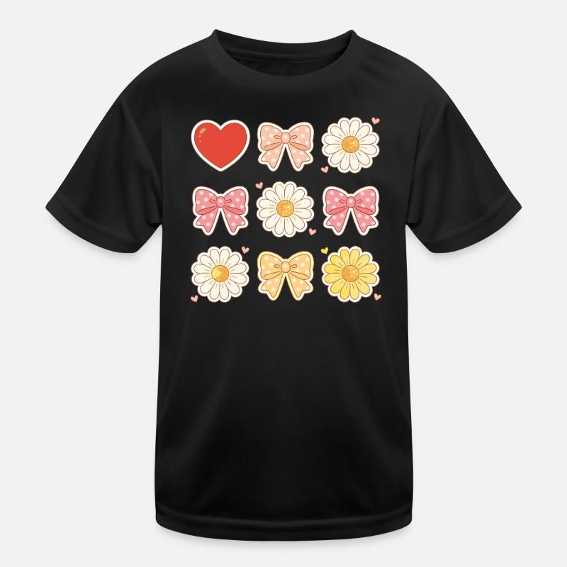 Pastel Daisy Bows Heart Pattern - Kids Functional T-Shirt - black