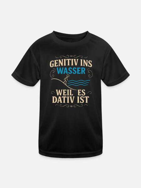 Genitiv ins Wasser – Sprachwitz - Kinder Funktions-T-Shirt - Schwarz - Vorne