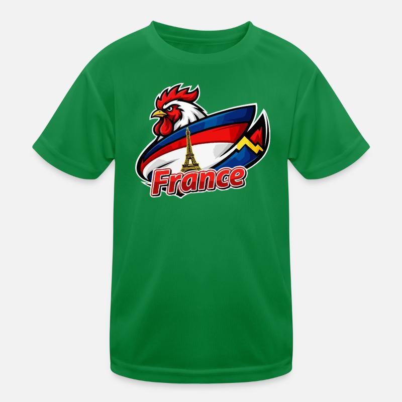 Französischer Hahn mit Eiffelturmflagge Kinder Funktions-T-Shirt