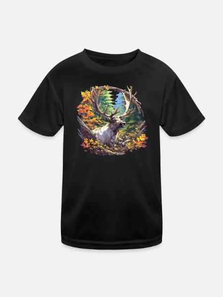 Rentiere Rentier - Kinder Funktions-T-Shirt - Schwarz - Vorne