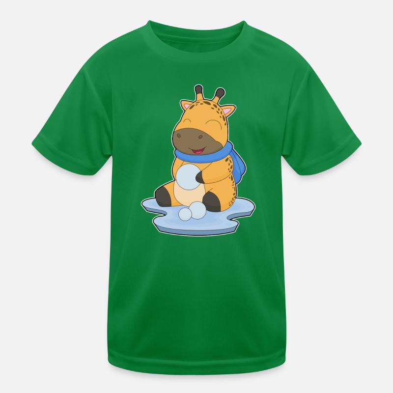 Giraffe Winter Snowball Kids Functional T-Shirt