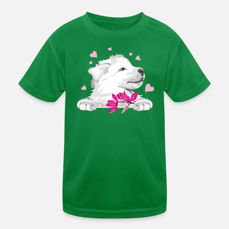Glücklicher Schweizer Schäferhund mit Blumen und Herzen Kinder Funktions-T-Shirt