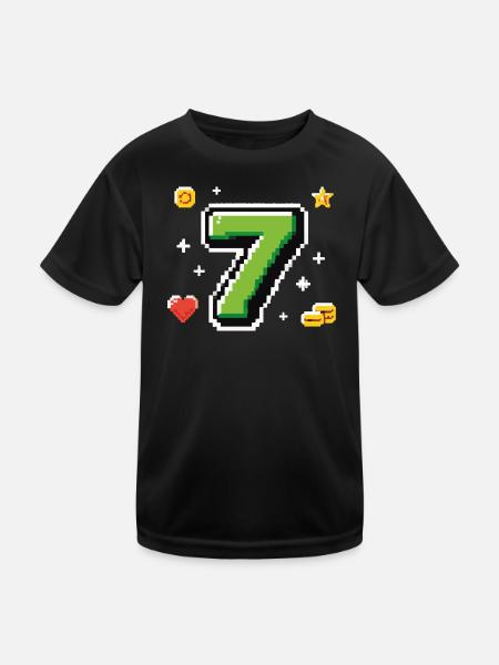 LEVEL 7 Pixel Shirt – Retro Gaming Birthday - Kids Functional T-Shirt - black - Front