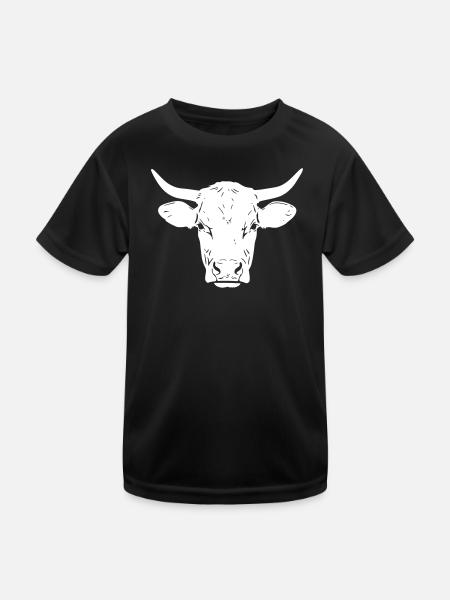 Stier Kopf Bulle Portrait Realistisch - Kinder Funktions-T-Shirt - Schwarz - Vorne