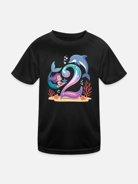 Meerjungfrau 2. Geburtstag 2 Jahre - Kinder Funktions-T-Shirt - Schwarz - Vorne