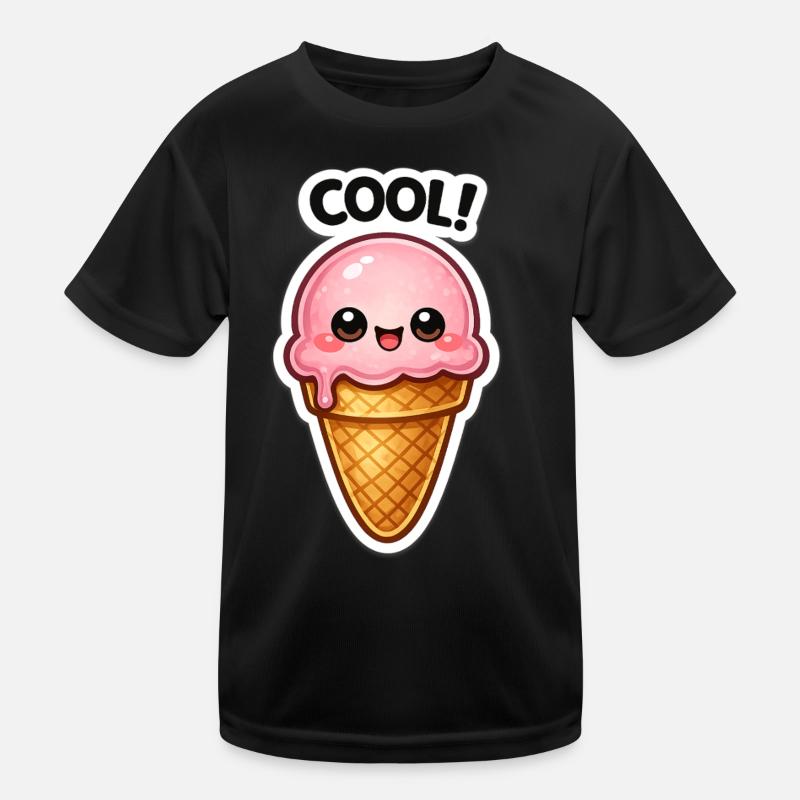 Kawaii Eiscreme Sticker - Kinder Funktions-T-Shirt - Schwarz