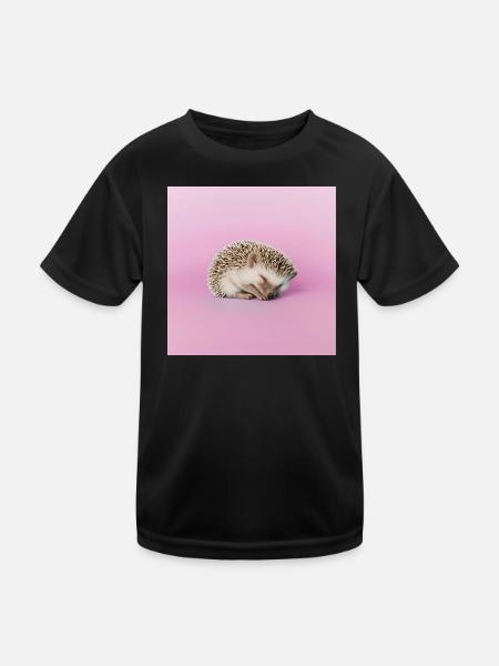 Schlafender Igel auf blassrosa Hintergrund - Kinder Funktions-T-Shirt - Schwarz