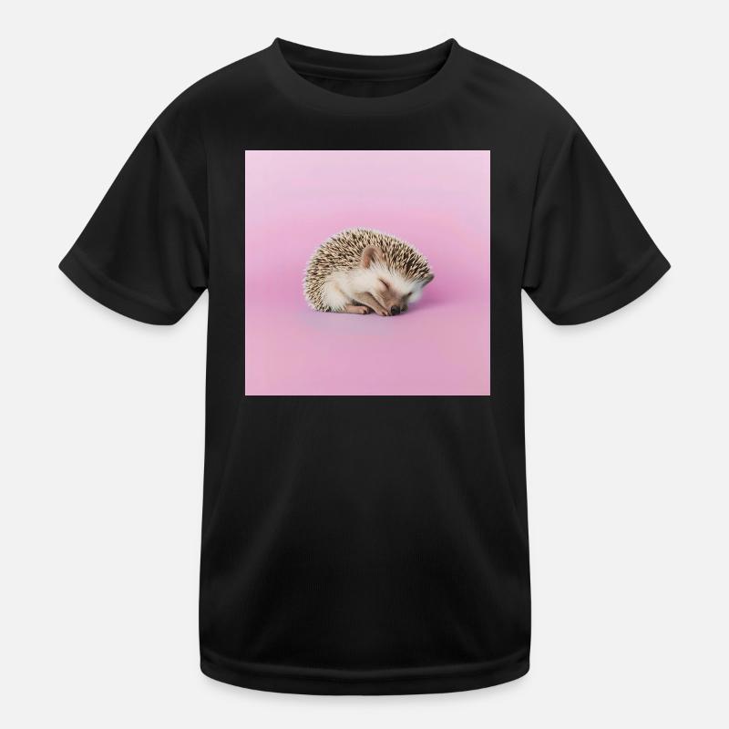 Schlafender Igel auf blassrosa Hintergrund - Kinder Funktions-T-Shirt - Schwarz