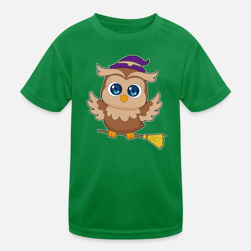 Eule Hexe Besen Kinder Funktions-T-Shirt