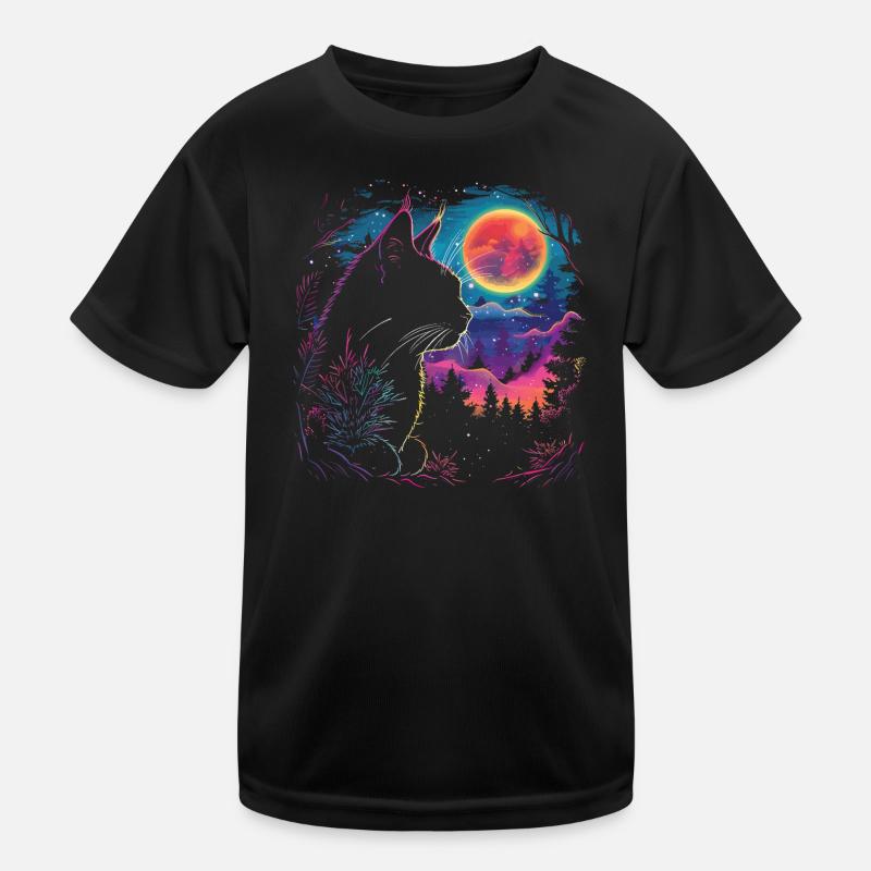 Cat sleep in neon night Kids Functional T-Shirt