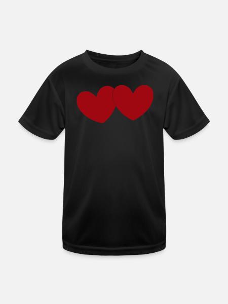 2 rote Herzen Herz rot Geschenk Valentinstag - Kinder Funktions-T-Shirt - Schwarz - Vorne