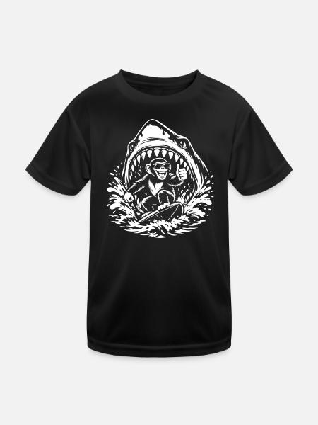 Surfaffe in Shark Wave - Kinder Funktions-T-Shirt - Schwarz