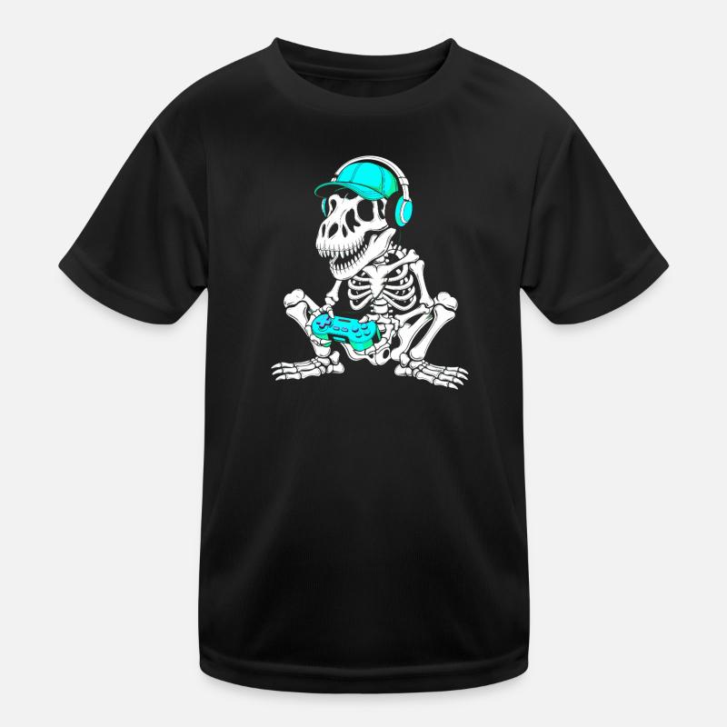 Skelett DJ mit Controller und Headset - Kinder Funktions-T-Shirt - Schwarz