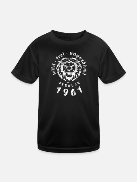 65. Geburtstag Wild, frei, ungezähmt seit 02/1961 - Kinder Funktions-T-Shirt - Schwarz - Vorne