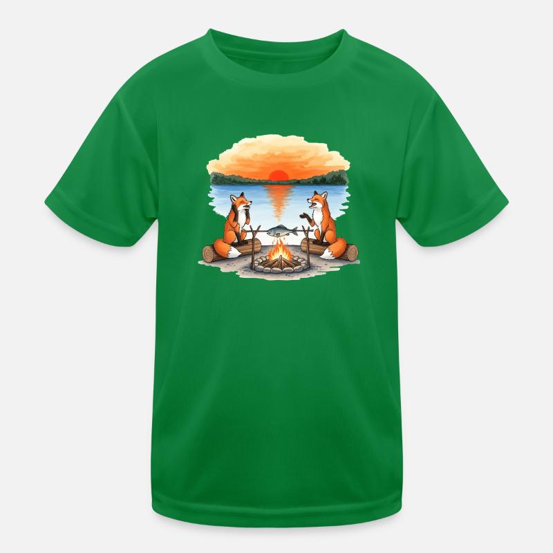 Fox Campfire at Sunset by Lake Kids Functional T-Shirt