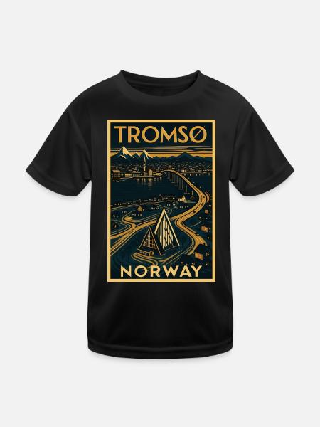 Tromsø Norway – Retro Travel Poster Art Deco - Kids Functional T-Shirt - black - Front