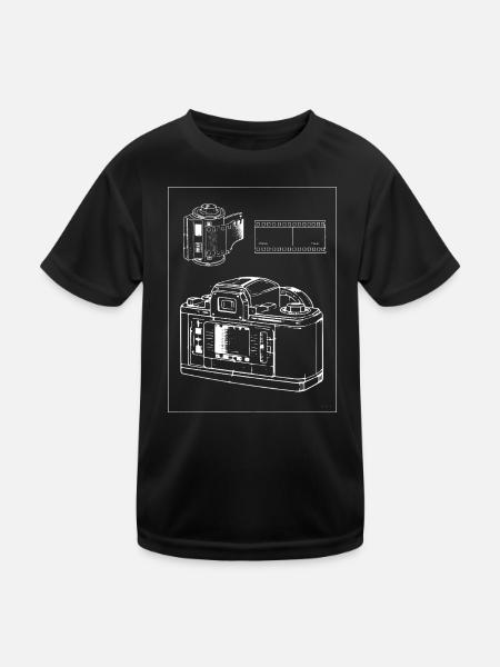 Retro Camera Line Art with Film Strip - Kids Functional T-Shirt - black - Front