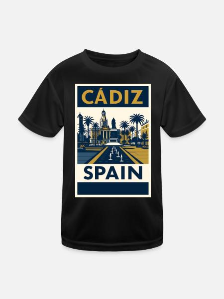 Cádiz Spanien – Retro Reiseposter Navy/Gold - Kinder Funktions-T-Shirt - Schwarz - Vorne