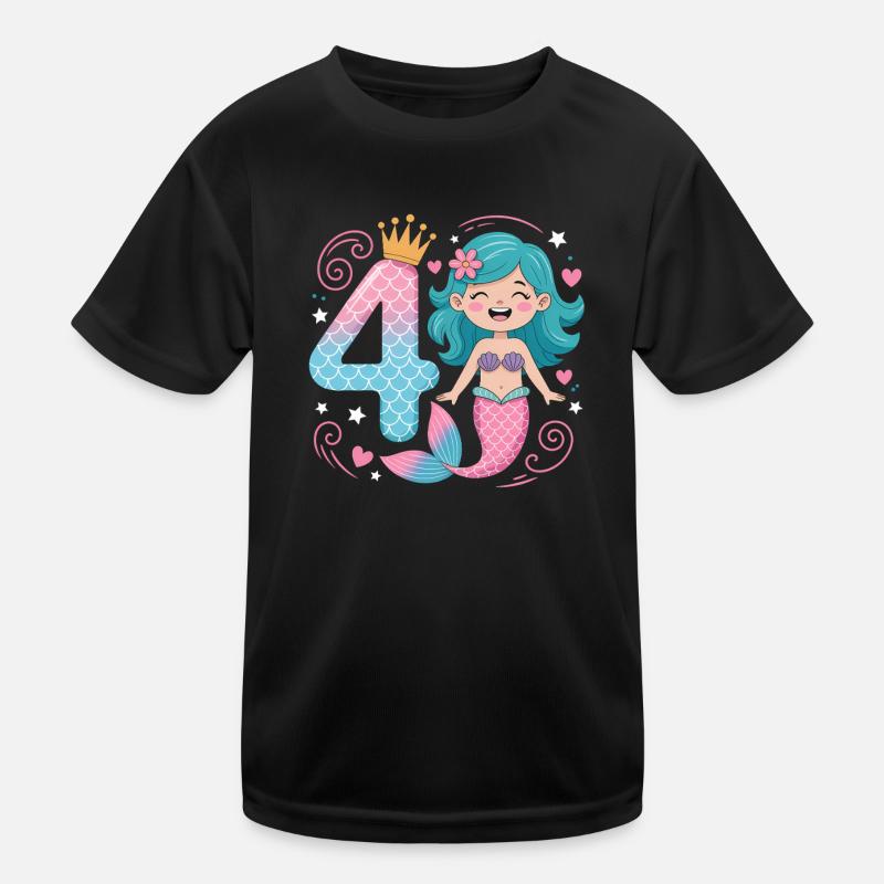 Mermaid 4th Birthday 4 Years Kids Functional T-Shirt