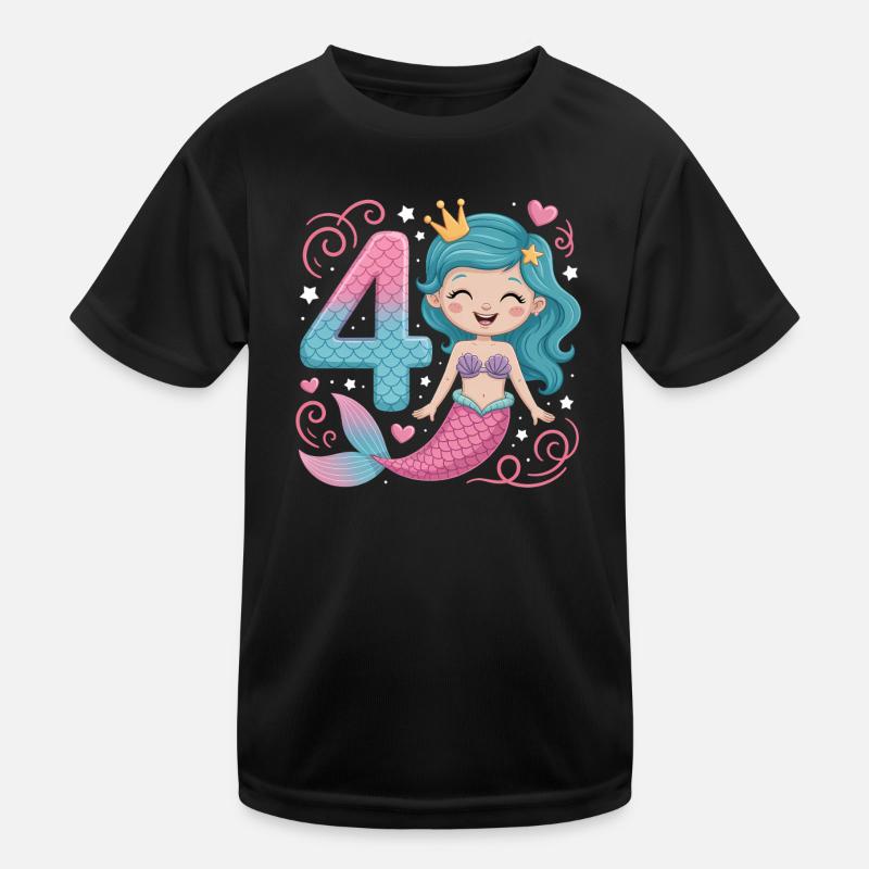 Mermaid 4th Birthday 4 Years Kids Functional T-Shirt