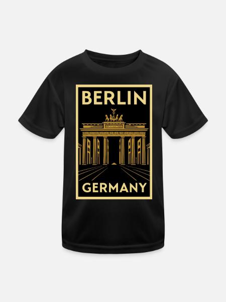 Berlin – Brandenburg Gate Art Deco Poster - Kids Functional T-Shirt - black - Front