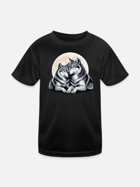 Wolf Paar Liebe Valentinstag - Kinder Funktions-T-Shirt - Schwarz - Vorne