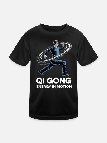 Qigong Tai Chi - Kinder Funktions-T-Shirt - Schwarz - Vorne