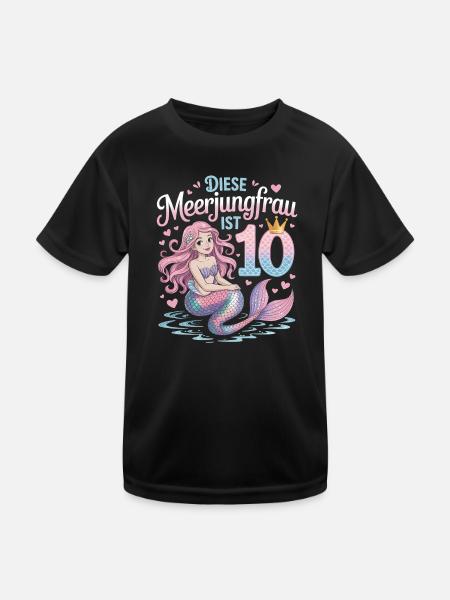 Cette sirène a 10 ans de fille 10 ans - T-shirt sport Enfant - noir - Devant