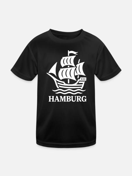 Hamburg Kogge – Maritimes Segelschiff  - Kinder Funktions-T-Shirt - Schwarz - Vorne