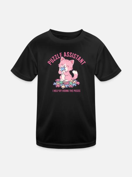 Puzzle Assist und Katzenzitat - Kinder Funktions-T-Shirt - Schwarz - Vorne