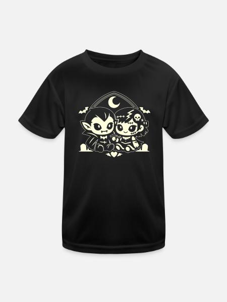 Nachtaktives, niedliches Vampirduo - Kinder Funktions-T-Shirt - Schwarz - Vorne